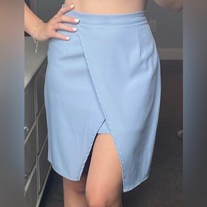NEW LOOK tie wrap midi skirt Womens size 4 front slit baby blue